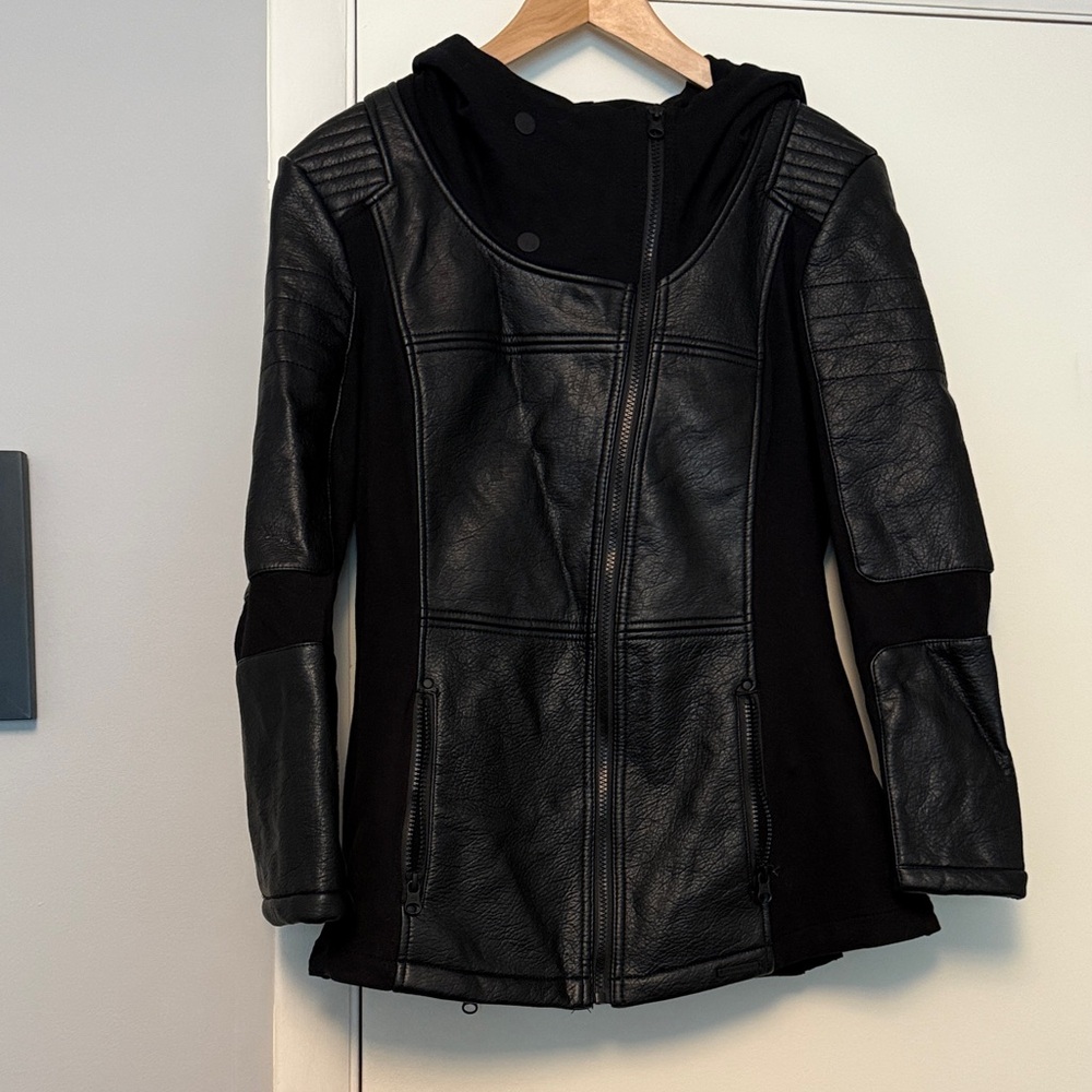 Blanc Noir L asymmetrical zipper hooded moto jacket